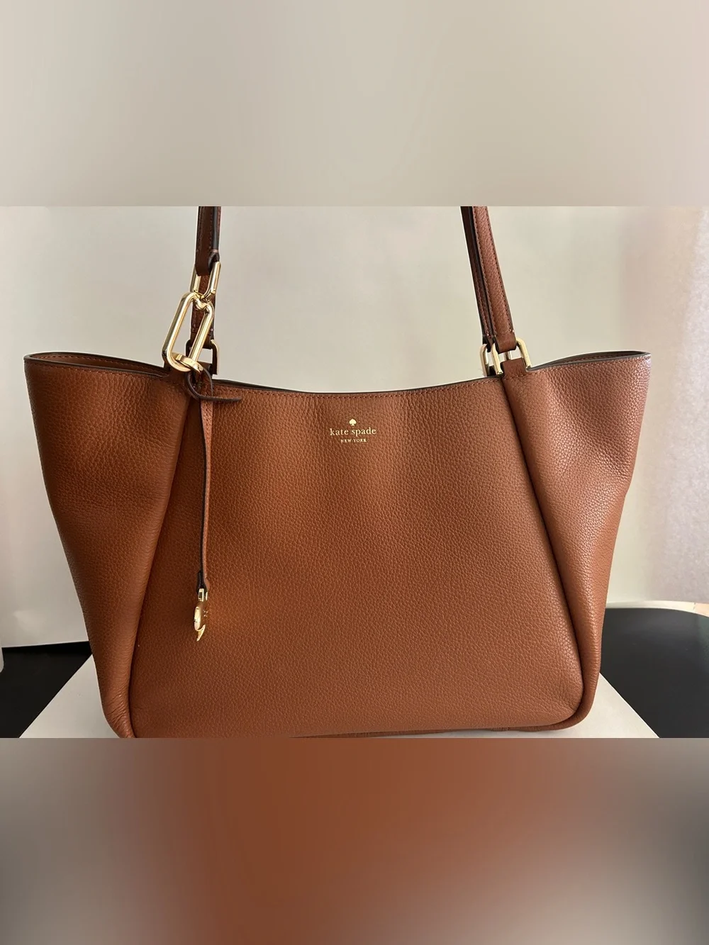 kate spade Brown Pebbled Leather Tote with Gold Hardware
